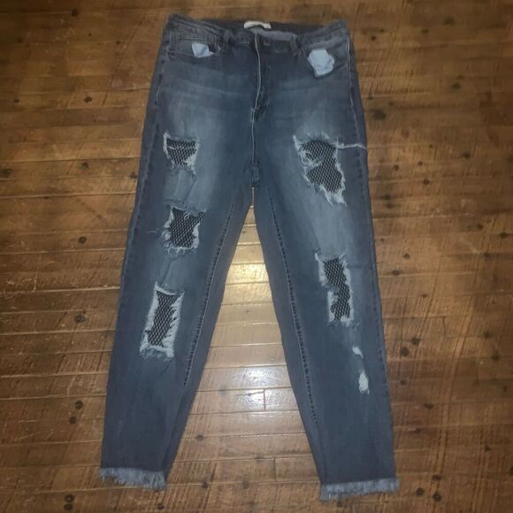 Cello Indigo destructed fishnet size 16 jeans - Picture 2 of 5
